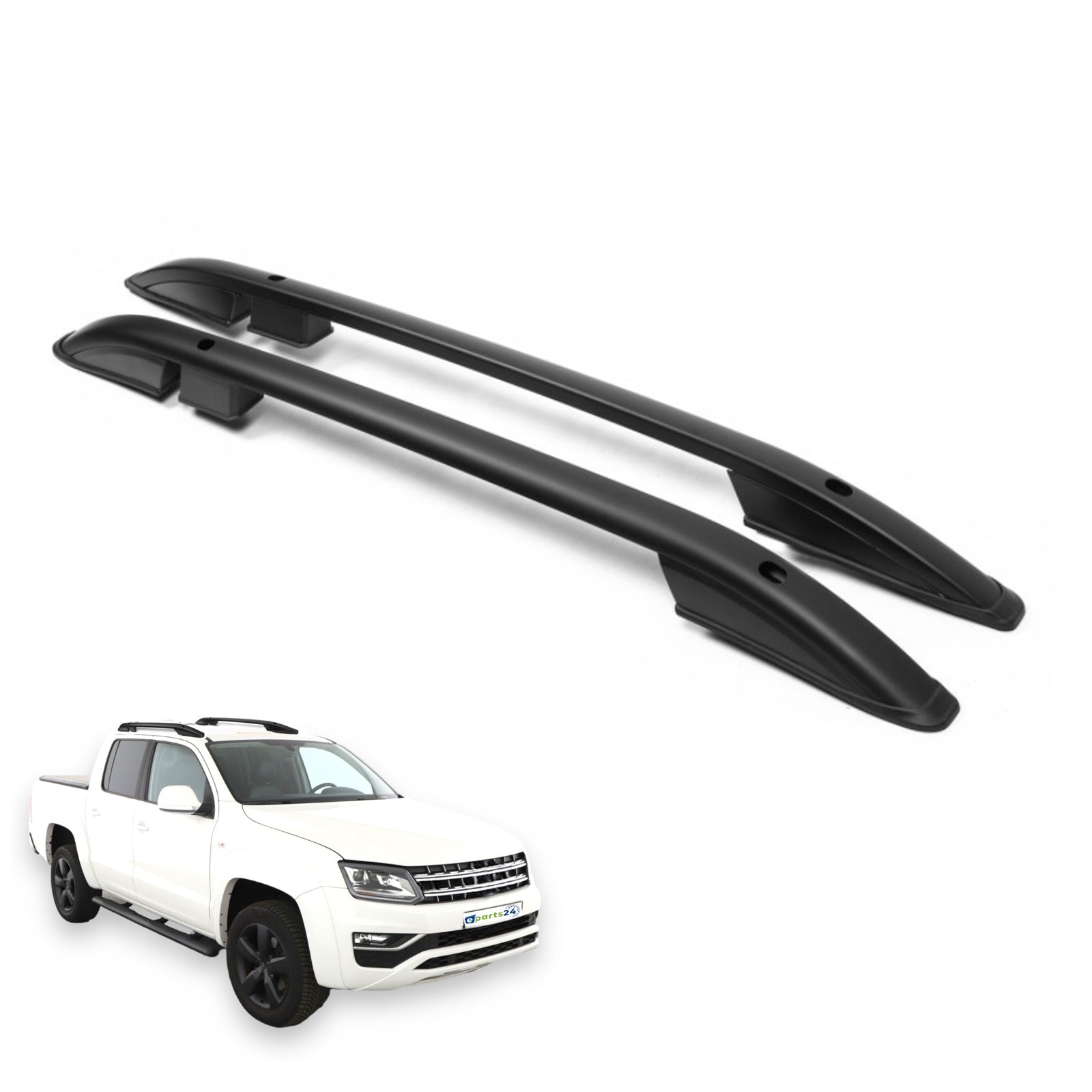 Dachreling Reling Grundträger für VW Amarok ab Bj. 2010- Alu schwarz 2tlg Set