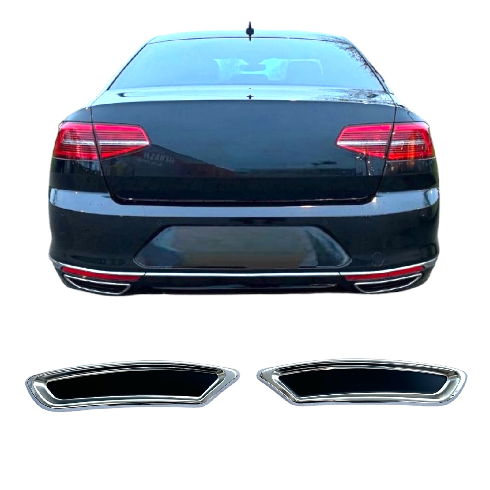 Exhaust frame tailpipe dummy 2x cover for VW Passat B8 3G 2014-2019 stainless steel