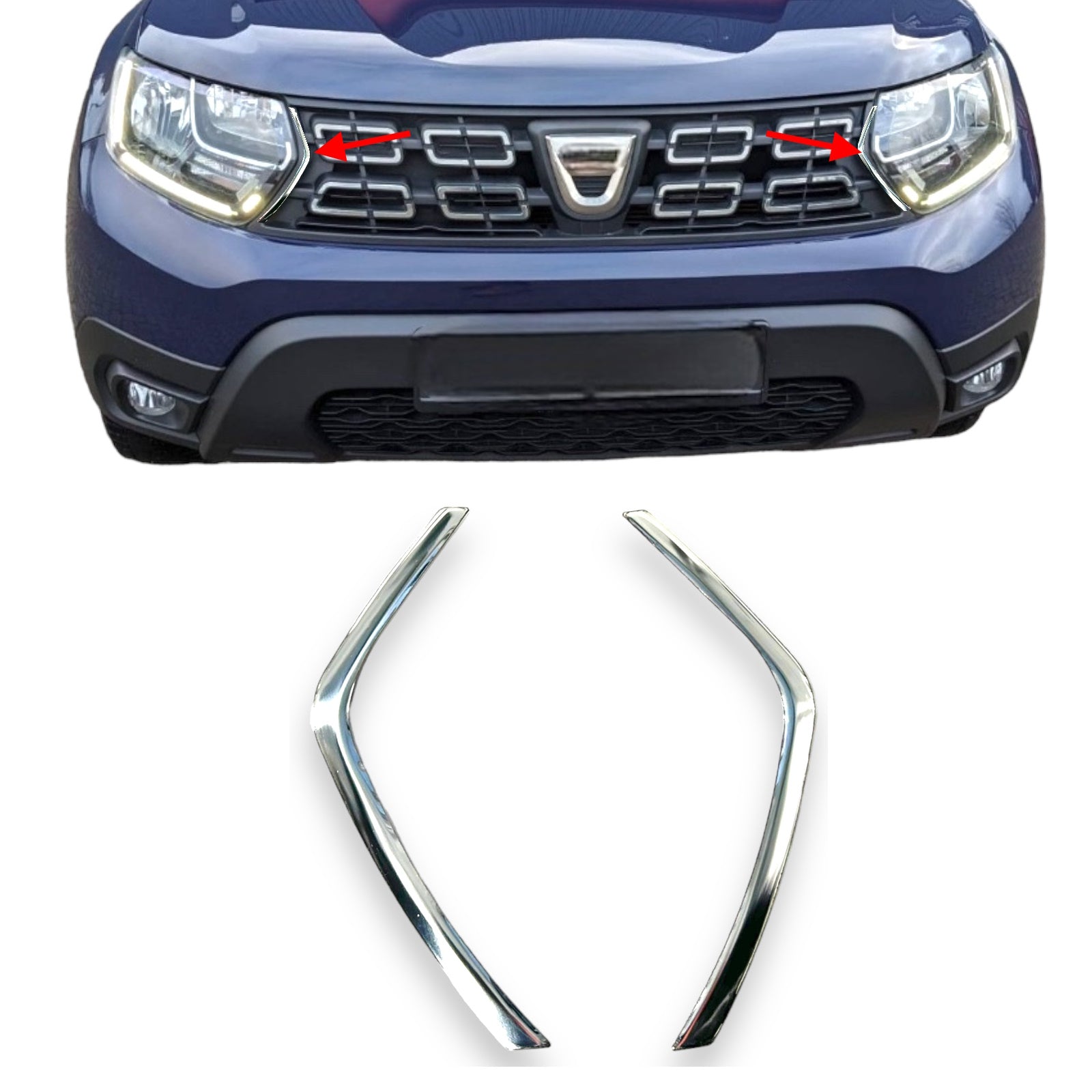 Radiator grille grill strips front stainless steel for Dacia Duster from 2018- chrome 2pcs.