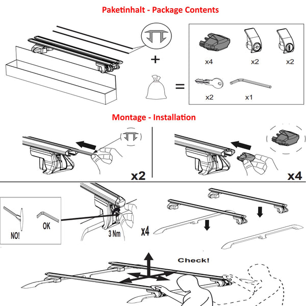 Roof rack cross bar support open suitable for Fiat Doblo from 2010- aluminum silver