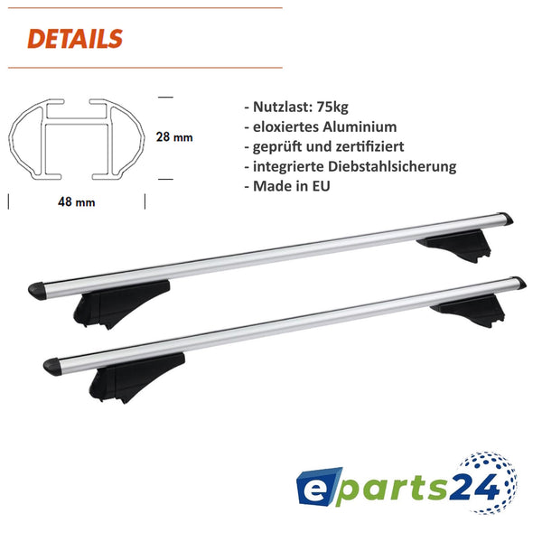 Roof rack cross bar for open &amp; closed 135cm lockable set universal silver