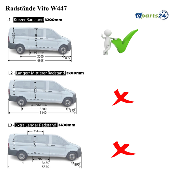 Dachreling + Dachträger Set für Mercedes Vito Viano W639 W447 2003-2024 L1 kurz