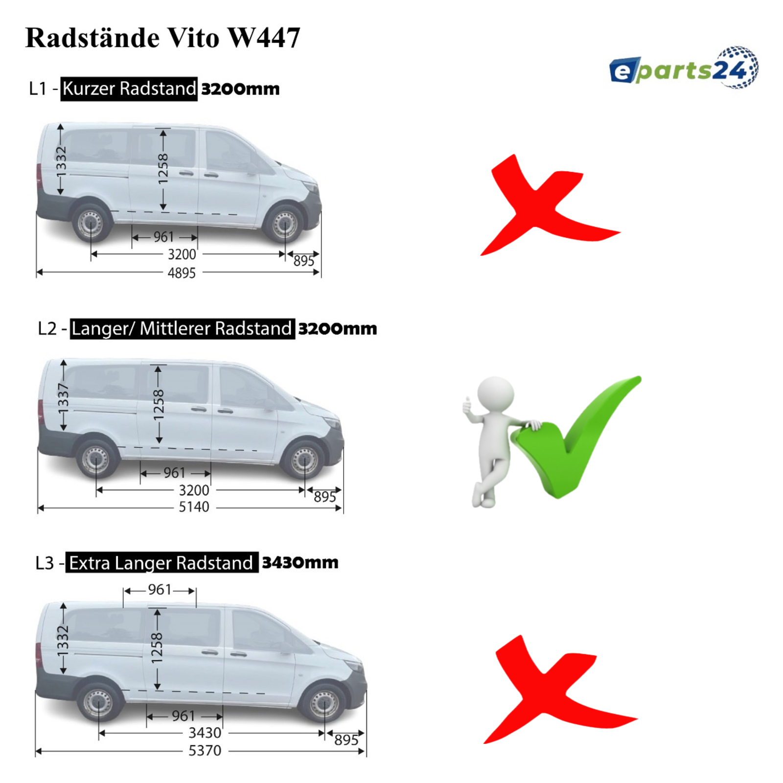 Dachreling + Dachträger Set für Mercedes Vito Viano W639 W447 2003-2024 L2 mitte