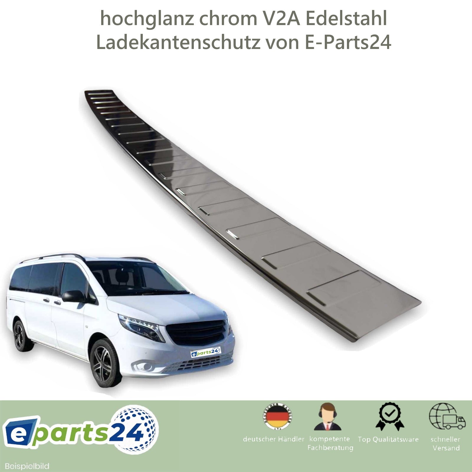 Loading sill protection for Mercedes Vito W447 stainless steel 3D cube look 2014-2024