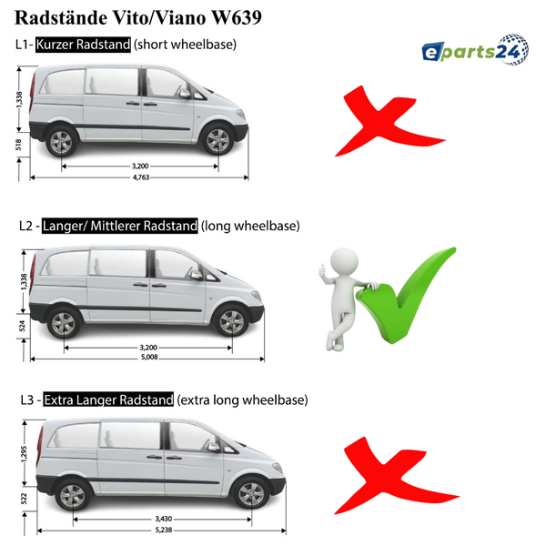 Dachreling+Dachträger Set für Mercedes Vito Viano W639 W447 2003-2024 L2 mittel