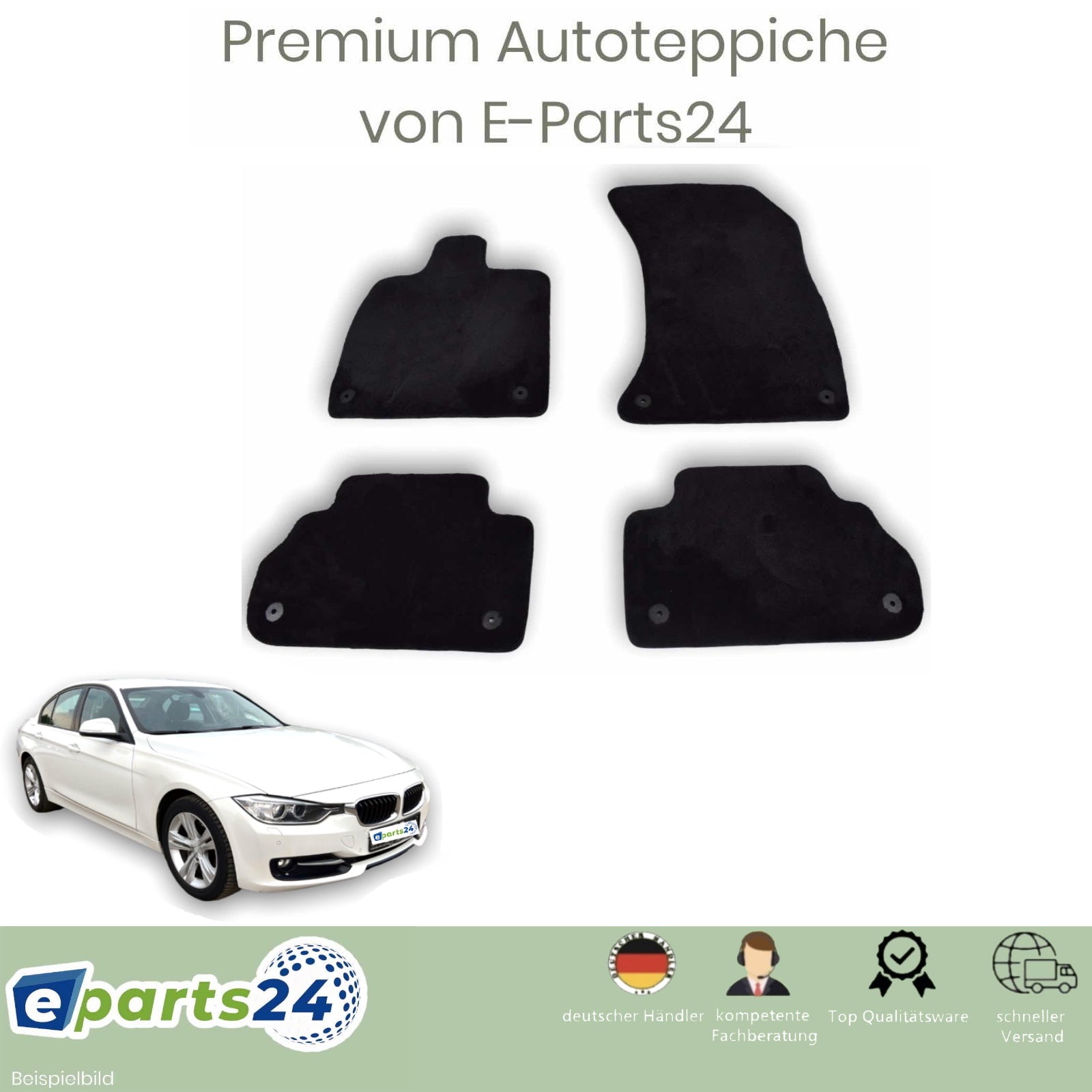 Automatten Fußmatten Velours für BMW 3er F30 F31 2012-02/2019 passform schwarz