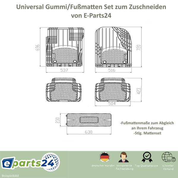 Automatten Gummimatten Fußmatten universal TPE Matten 5 tlg. Set zum zuschneiden