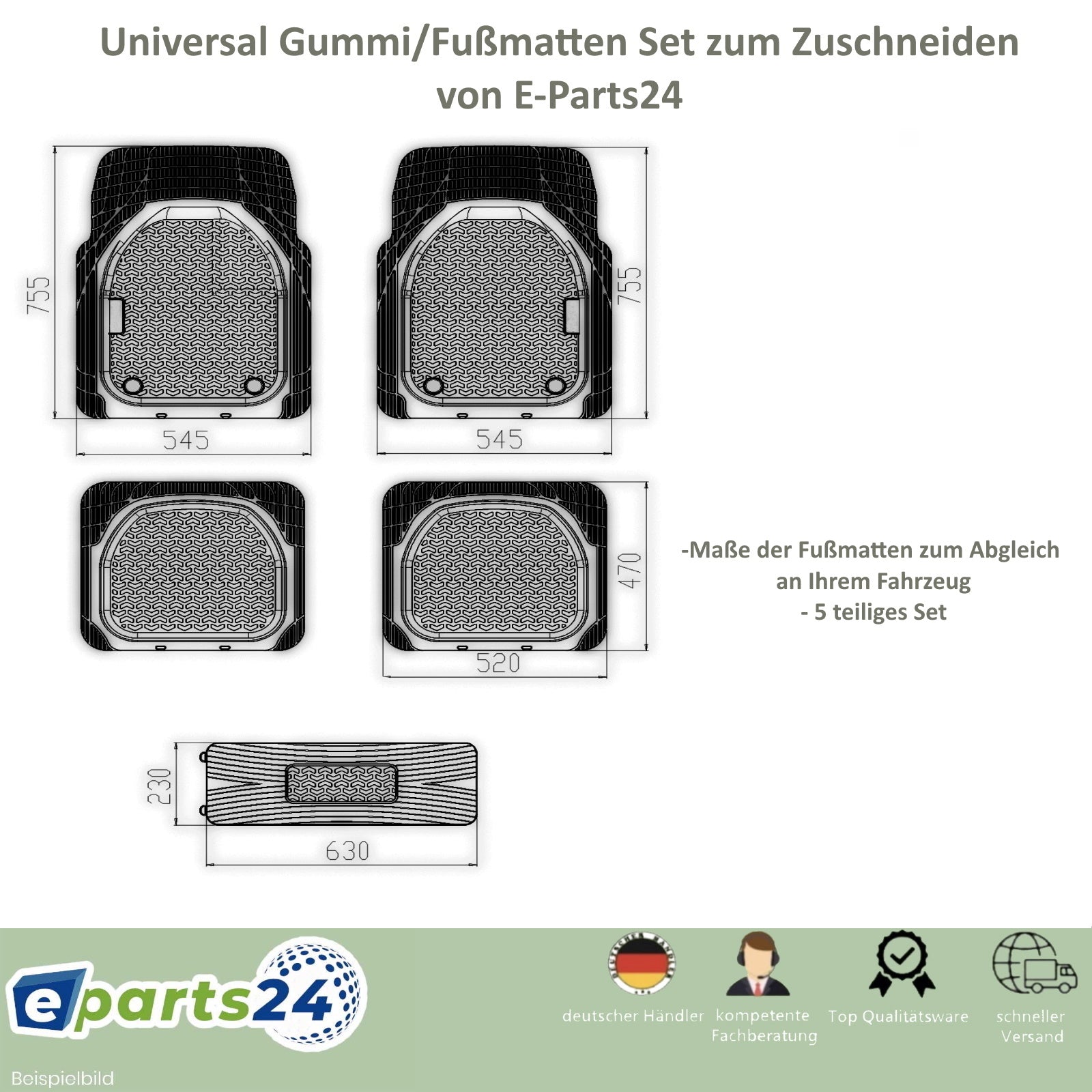 Automatten Fußmatten Gummimatten universal TPE Matten 5 tlg. Set