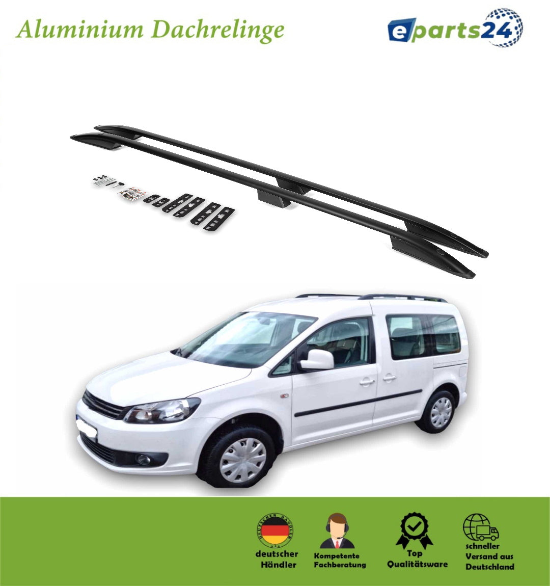 Dachreling Grundträger für VW Caddy 4 IV ab 2010-2020 kurzer Radstand L1 schwarz