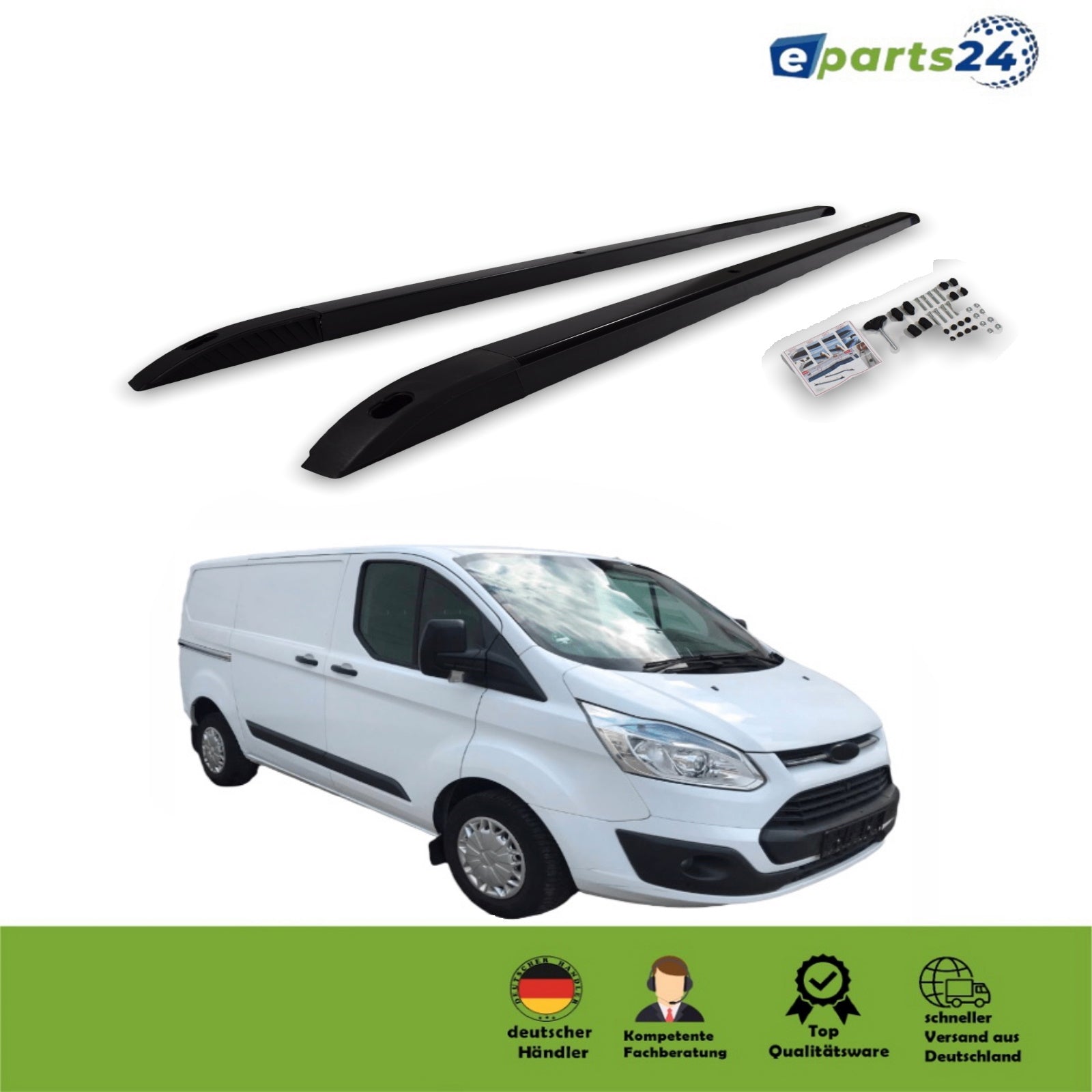 Dachreling bündig für Ford Transit Tourneo Custom ab 2013- kurz Radst L1 schwarz