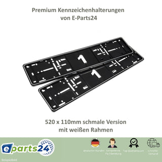 2x KFZ Kennzeichenhalter Nummernschildhalter 520 x 110mm schmale Version weiß