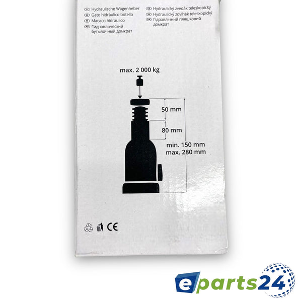 Hydraulischer Wagenheber KFZ PKW Stempelwagenheber 2to 148mm-278mm Hubhöhe rot
