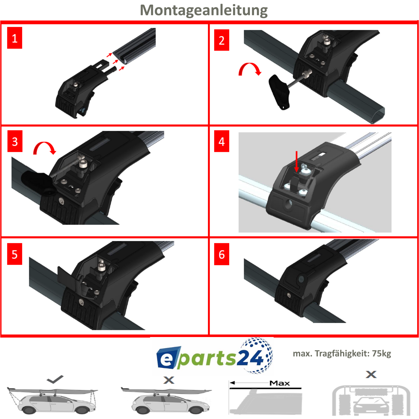 Roof rack cross bar carrier closed for Audi Q5 F7 from 2017- black set