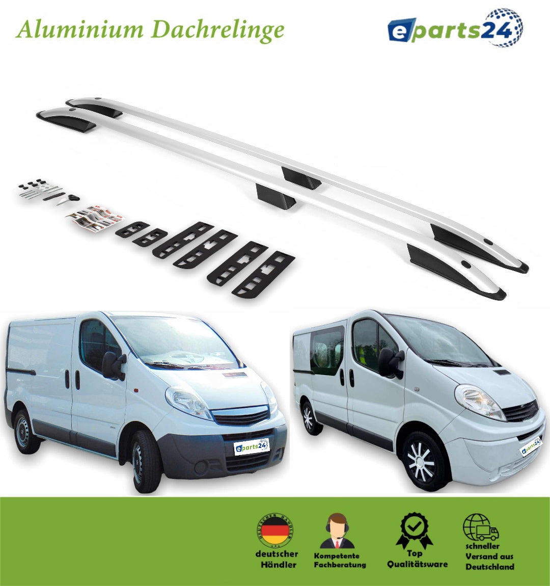 Dachreling für Opel Vivaro A & Renault Trafic 2001-2014 L1 kurzer Radstand Alu