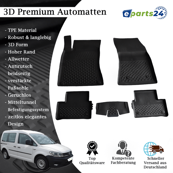 Automatten Fußmatten Premium TPE für VW Caddy 2K Kombi ab 2010-2020 5tlg. Matten