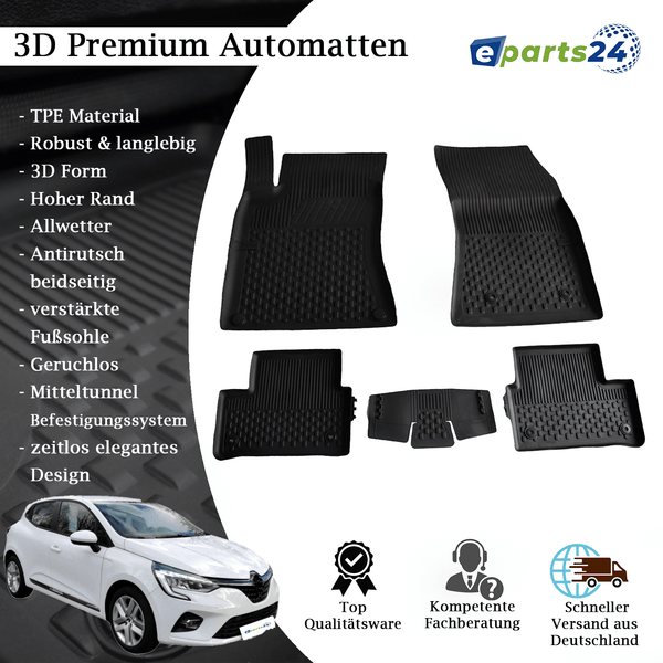 Car mats floor mats Premium TPE for Renault Clio V from 2019- 5-piece mat set