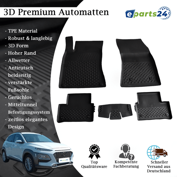 Car mats floor mats Premium TPE for Hyundai Kona 2017- 5-piece mat set black