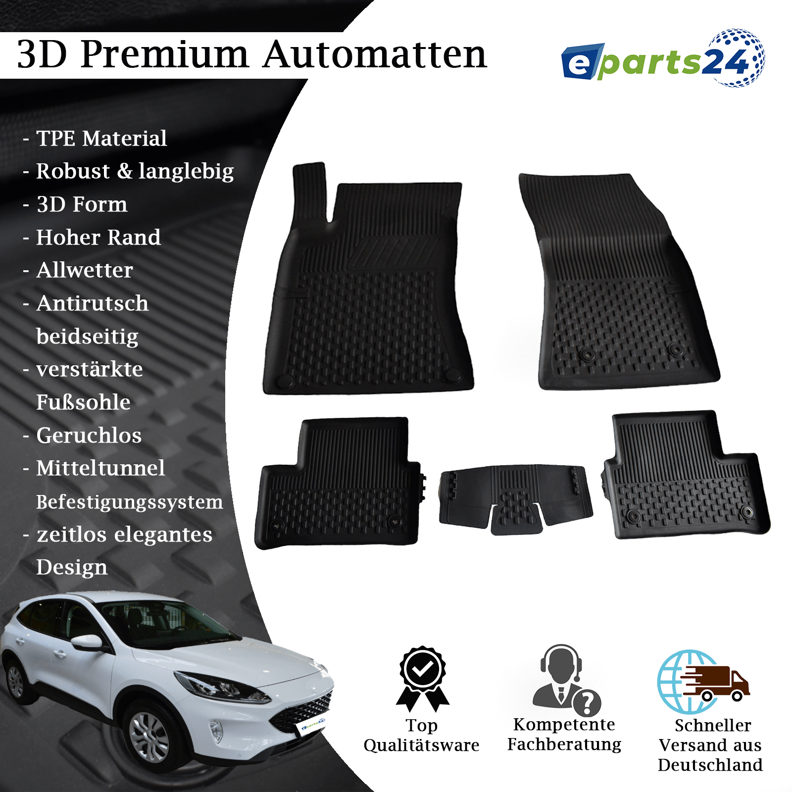 Fußmatten Automatten für Ford Kuga III 2020-2023 OMAC Premium 3D Schwa
