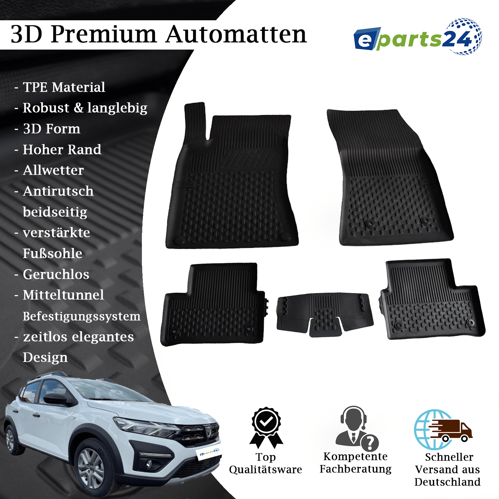 Car mats floor mats Premium TPE for Dacia Sandero 3 III DJF 2021- 5pcs. Mats