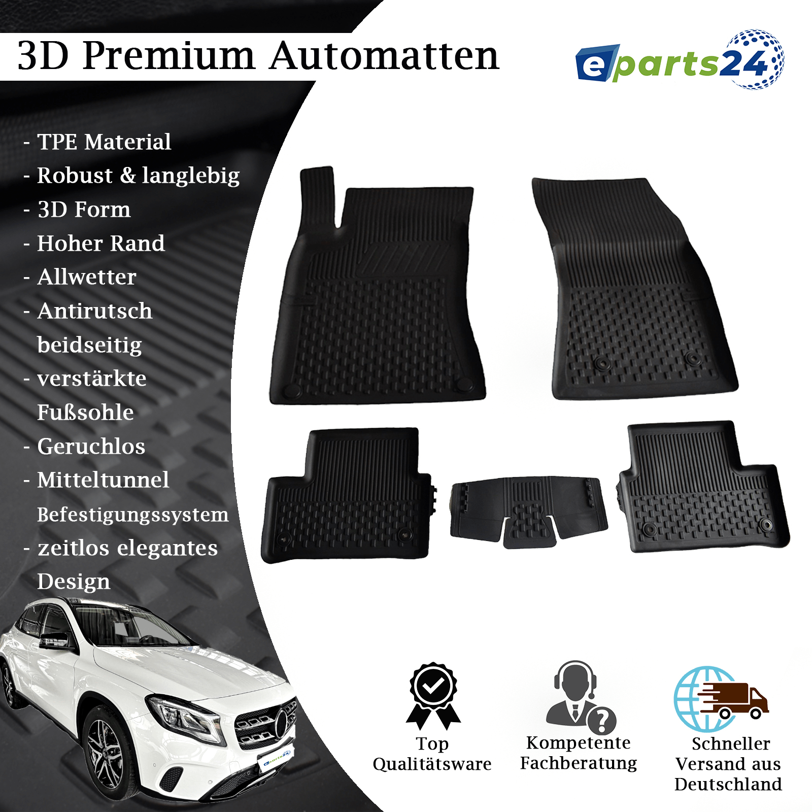 Car mats floor mats Premium TPE for Mercedes GLA H247 from 2019 5-piece set black