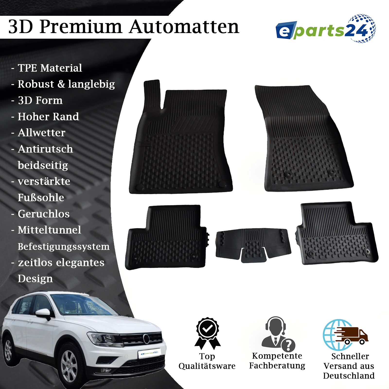 Car mats floor mats Premium TPE for VW Tiguan II AD1 from 2016 mat set black