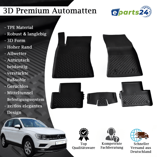 Automatten Fußmatten Premium TPE für VW Tiguan II AD1 ab 2016 Mattenset schwarz