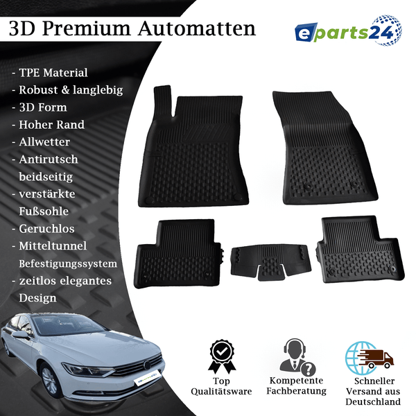 Car mats floor mats Premium TPE for VW Passat B8 3G 2014-2022 mat set black