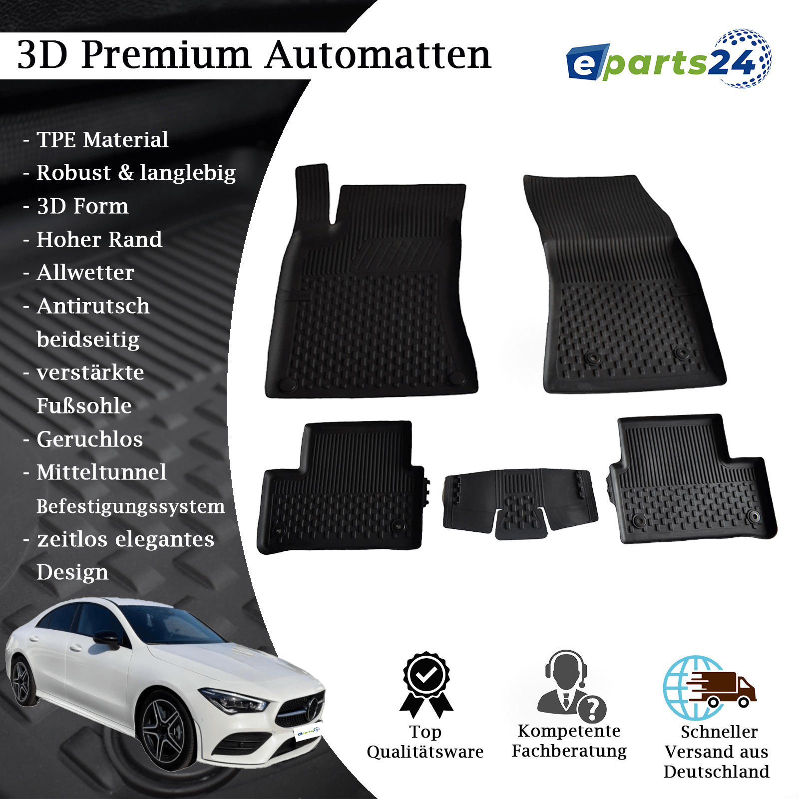 Car mats floor mats Premium TPE for Mercedes CLA C118 from 2019 5-piece set black