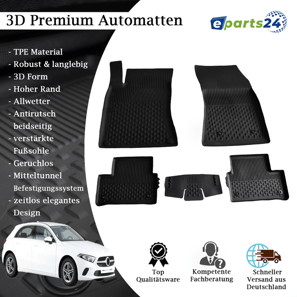 Automatten Fußmatten Premium TPE für Mercedes A Klasse W177 2018-2022 5tlg. Set schwarz