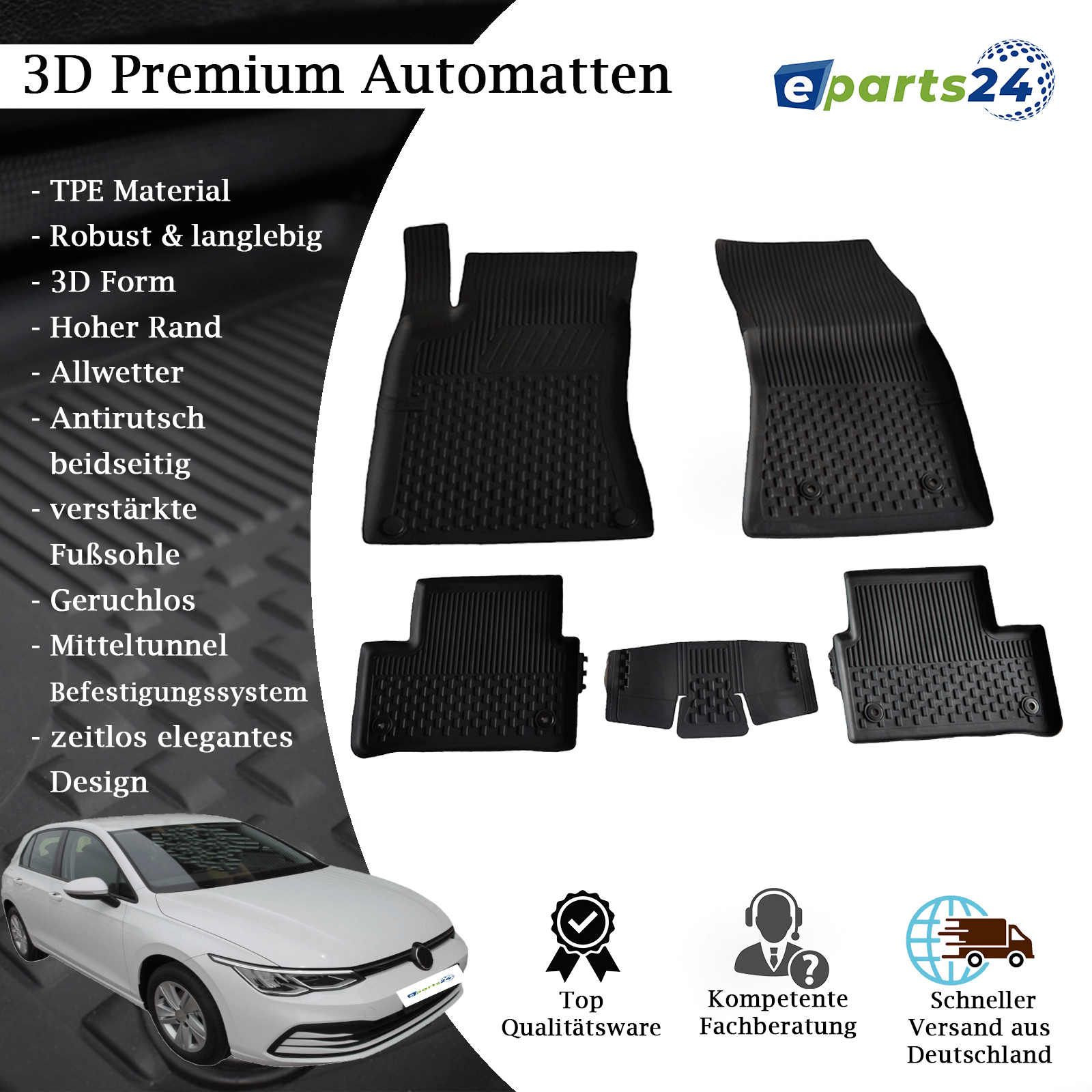 Automatten Fußmatten Premium TPE für VW Golf 8 VIII ab 2019 Automatikg –  E-Parts24