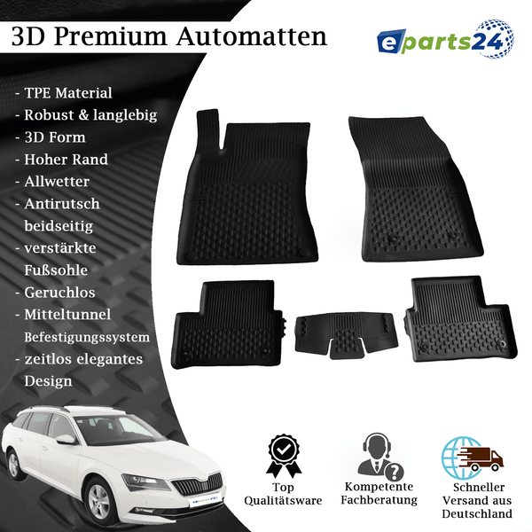 Car mats floor mats Premium TPE for Skoda Superb III 3V from 2015- 5pcs.mats