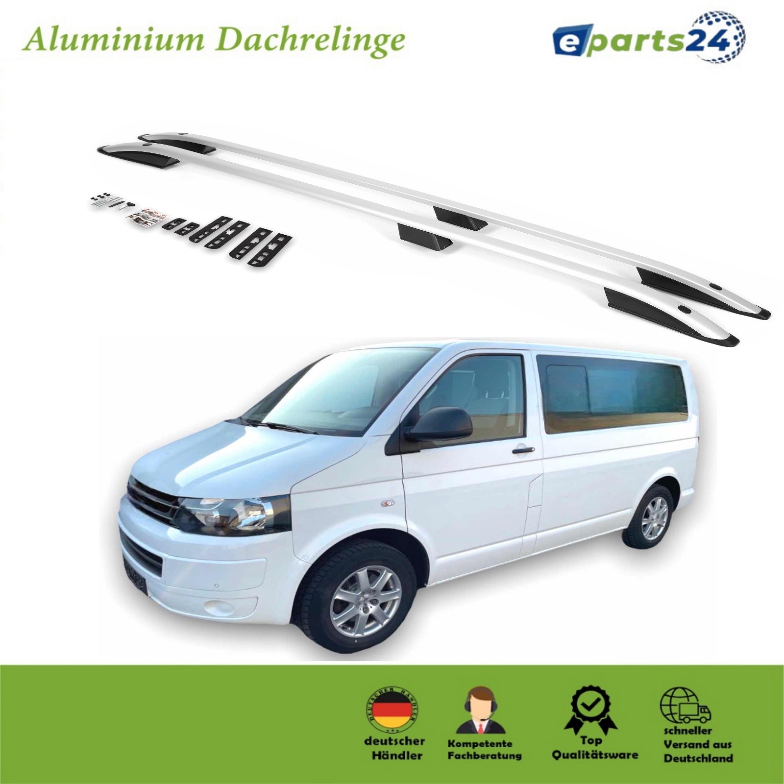 Dachreling für VW T5 Multivan Transporter Caravelle 2003- kurz RS L1 Alu silber