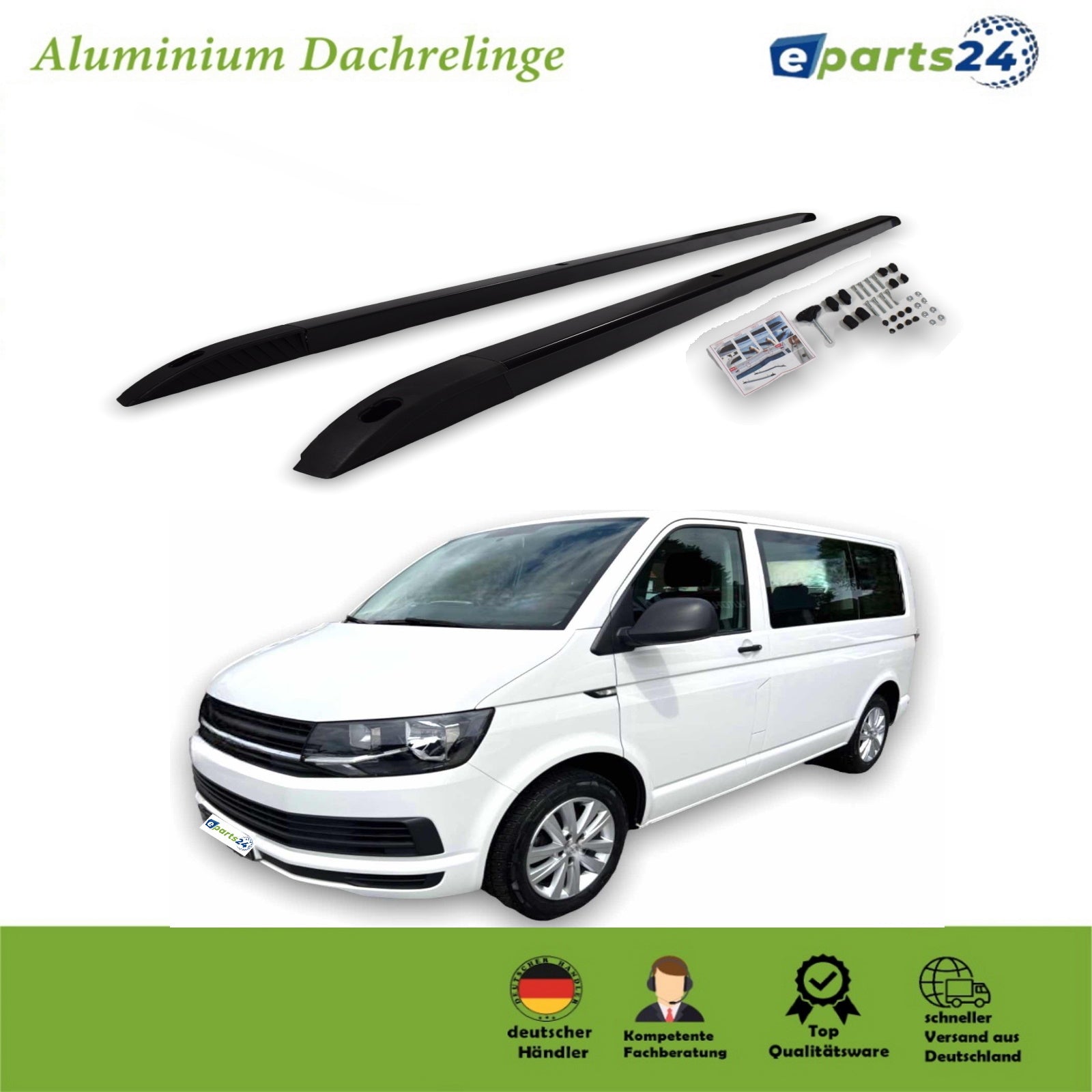 Dachreling bündig aufliegend Sport für VW T6 ab 2015- langer Radstand L2 schwarz