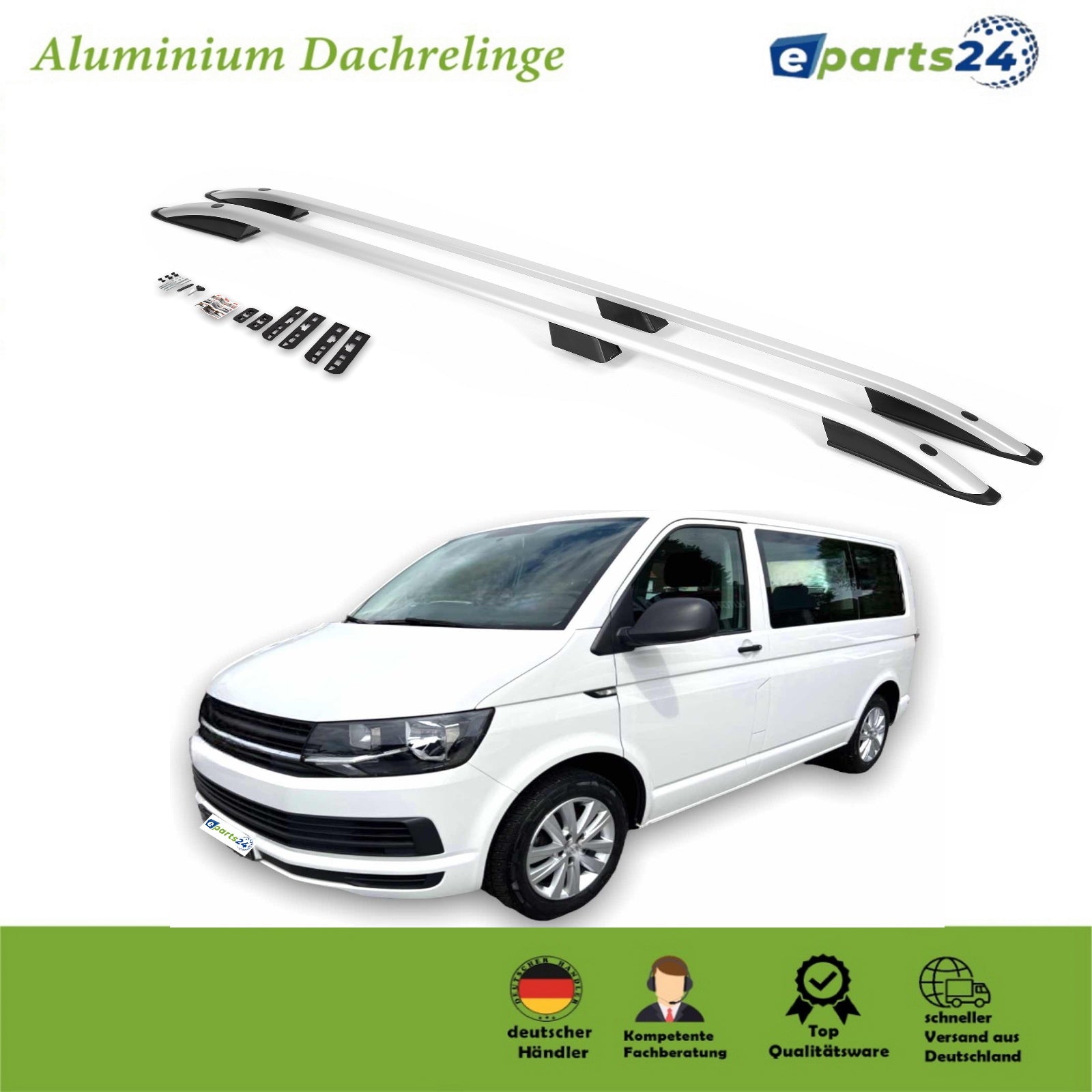 Dachreling für VW T6 Multivan Transporter ab 2015- langer Radstand L2 Alu silber